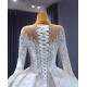 Long Sleeve Wedding Gown Crystal Bead Scoop Neck Lace Appliques Embroidery Wedding Dress 